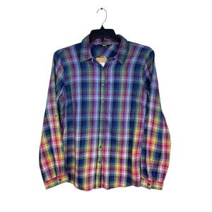 Max UK 18 US 14/16 Rainbow Plaid Button Up Long Sleeve 100% Cotton Shirt NWT